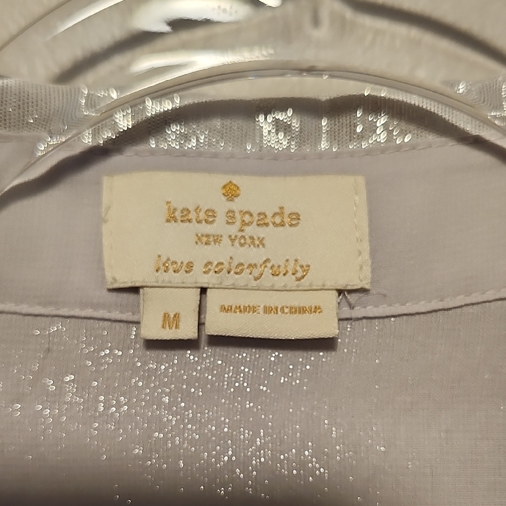 Stunning Kate Spade Shimmering Sheer Silver Long Sleeve Blouse - Picture 2 of 10